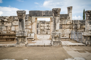 The ruins of White Synagogue in Jesus Town of Capernaum, Israel