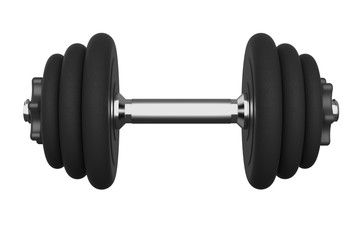 Black dumbbells on white background. 3D illustration.
