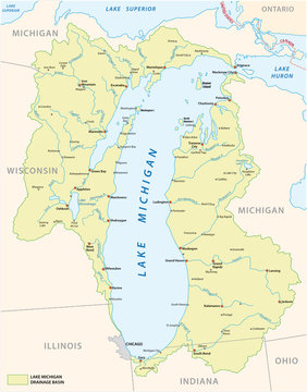 lake michigan drainage basin vector map