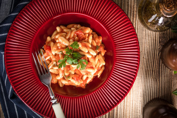 Cavatelli pasta with fresh tomato sauce.