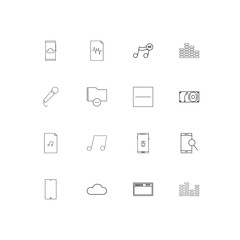 Music linear thin icons set. Outlined simple vector icons