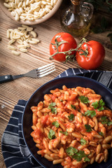 Cavatelli pasta with fresh tomato sauce.