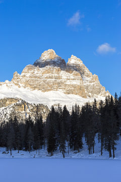 3 Zinnen, Tre Cime Di Lavaredo and snowy landscape, Dolomites Alps, Italy