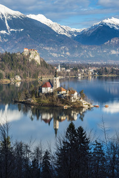 Top view over Lake Bled, Upper Carniola, Slovenia
