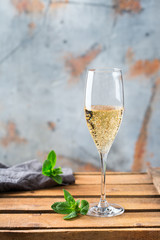 Alcohol drink, beverage, champagne sparkling wine in a flute glass