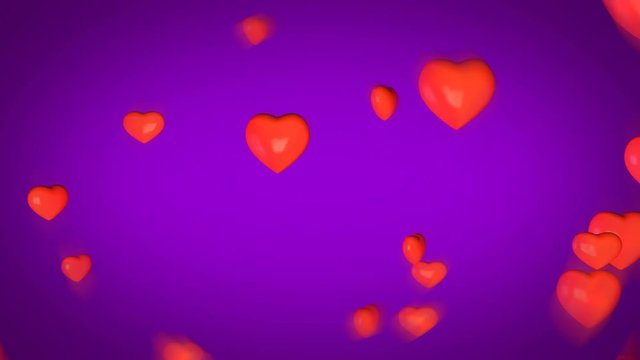 Animated Looped 3D background of red hearts on purple 