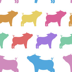 Cool seamless pattern from silhouettes of pigs of different colors to the new year 2019