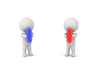 3D Characters holding red and blue pill