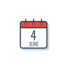 Calendar day icon isolated on white background. Fourth of June.