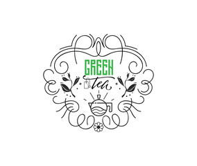 Green tea. Vintage Stylized Lettering badge. Vector Illustration