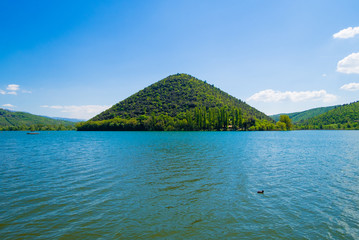 Piediluco lake with the namesake town (Umbria, Italy)