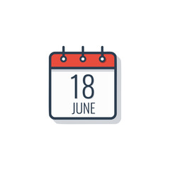 Calendar day icon isolated on white background. June 18.