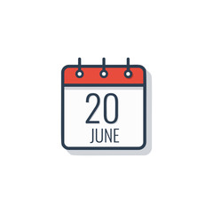 Calendar day icon isolated on white background. June 20.