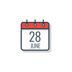 Calendar day icon isolated on white background. June 28.