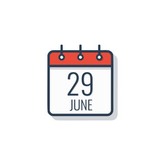 Calendar day icon isolated on white background. June 29.