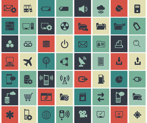 Social network, data analytic, mobile and web application icon set. Flat vector illustration