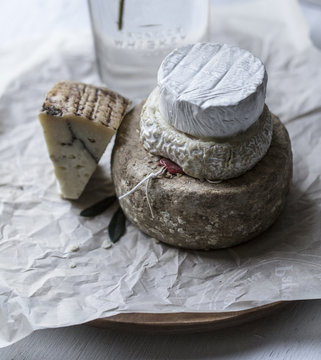 Stacked aged cheeses