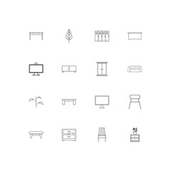 Furniture And Home Accents linear thin icons set. Outlined simple vector icons