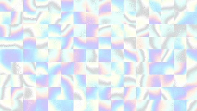 Moving blue low poly squares. Transform blurred squares. Looping footage. Holographic colors.