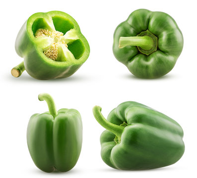 Set green bell pepper cut in half, whole