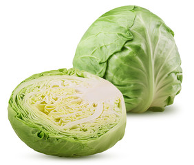 Green cabbage one cut in half