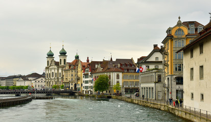 Fototapeta na wymiar Quay of the city of Lucerne. Sights of Switzerland.