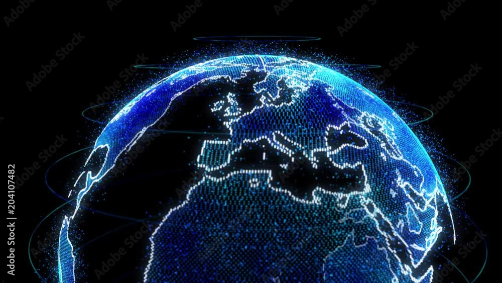 Wall mural technology, network and data concept - 3d rendering of earth planet over black background