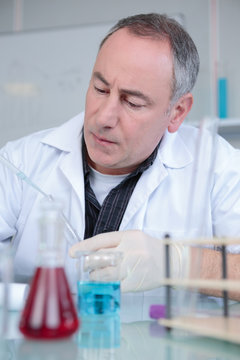 scientist looking at test-tube