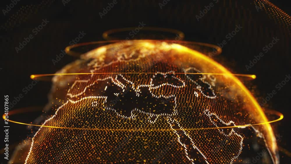Wall mural technology, network and data concept - 3d rendering of earth planet over black background