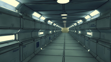 3D Render. Futuristic spaceship interior corridor
