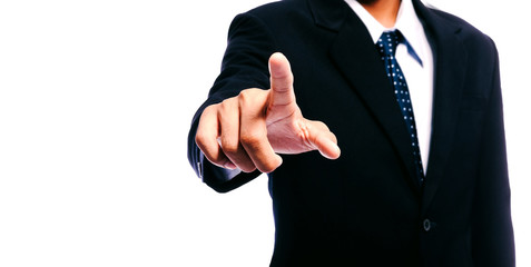 Businessman hand touching Finger clicking blank search bar 