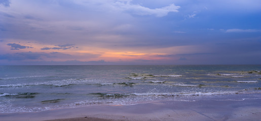 abstract empty seascape on sunset sky