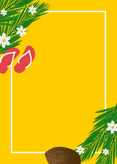 Summer themed yellow banner with flip flops and coconut