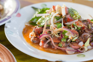 Spicy Cucumber Salad on table. Thailand food, Som Tum Taeng or cucumber salad Thai style.