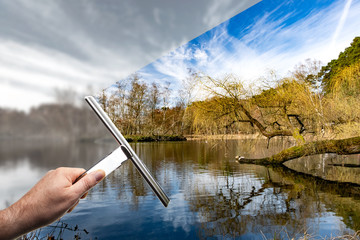 Landschaft Fenster putzen für freie Perspektive