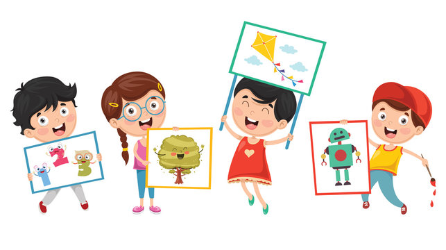 Vector Illustration Of Kids Painting