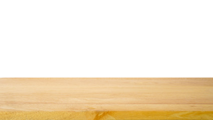 Empty top of wooden table or counter isolated on white background