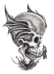 Obraz premium Art Surreal Skull Tattoo. Hand pencil drawing on paper.