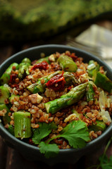 Buckwheat groats with asparagus