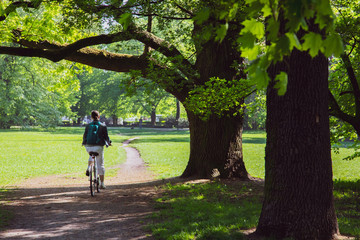 Woman riding on bike in the park