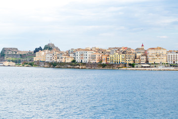 corfu or  kerkira island view from ship ,ioania sea , greece