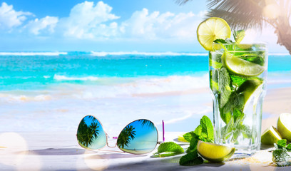 Vacation drims; summer tropical beach wine bar; mojito cocktail drink