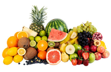 Mixed fresh fruits isolated on white
