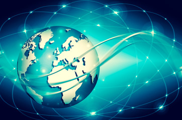 Best Internet Concept of global business. Globe, glowing lines o