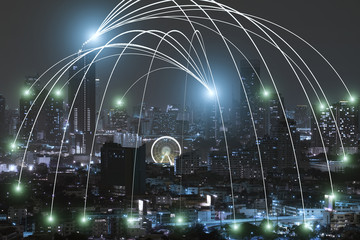 Business networking connection concept and Wi-Fi in city. Technology communication, The wireless communication , High Speed Internet , Optical fiber , Background blur building in the capital