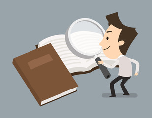 Management information retrieval, Business concept, Open a book and search, Vector illustration © anypix