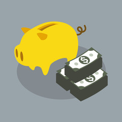 Financial assets, Business concept, Save money, Piggy bank, Vector illustration