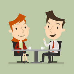 Businessman and woman talking discussing, Business concept, Vector illustration