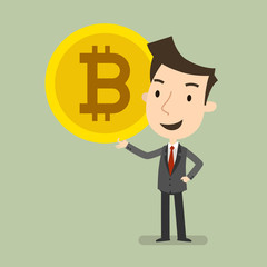 Delighted to hold a bitcoin, Business concept, Vector illustration
