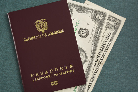 Colombian passport and money
